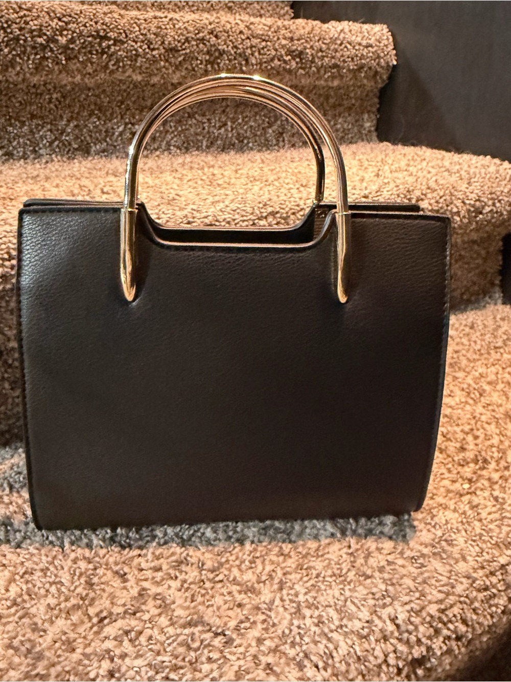 Classic Black Leather Top-Handle Tote with Gold Hardware
